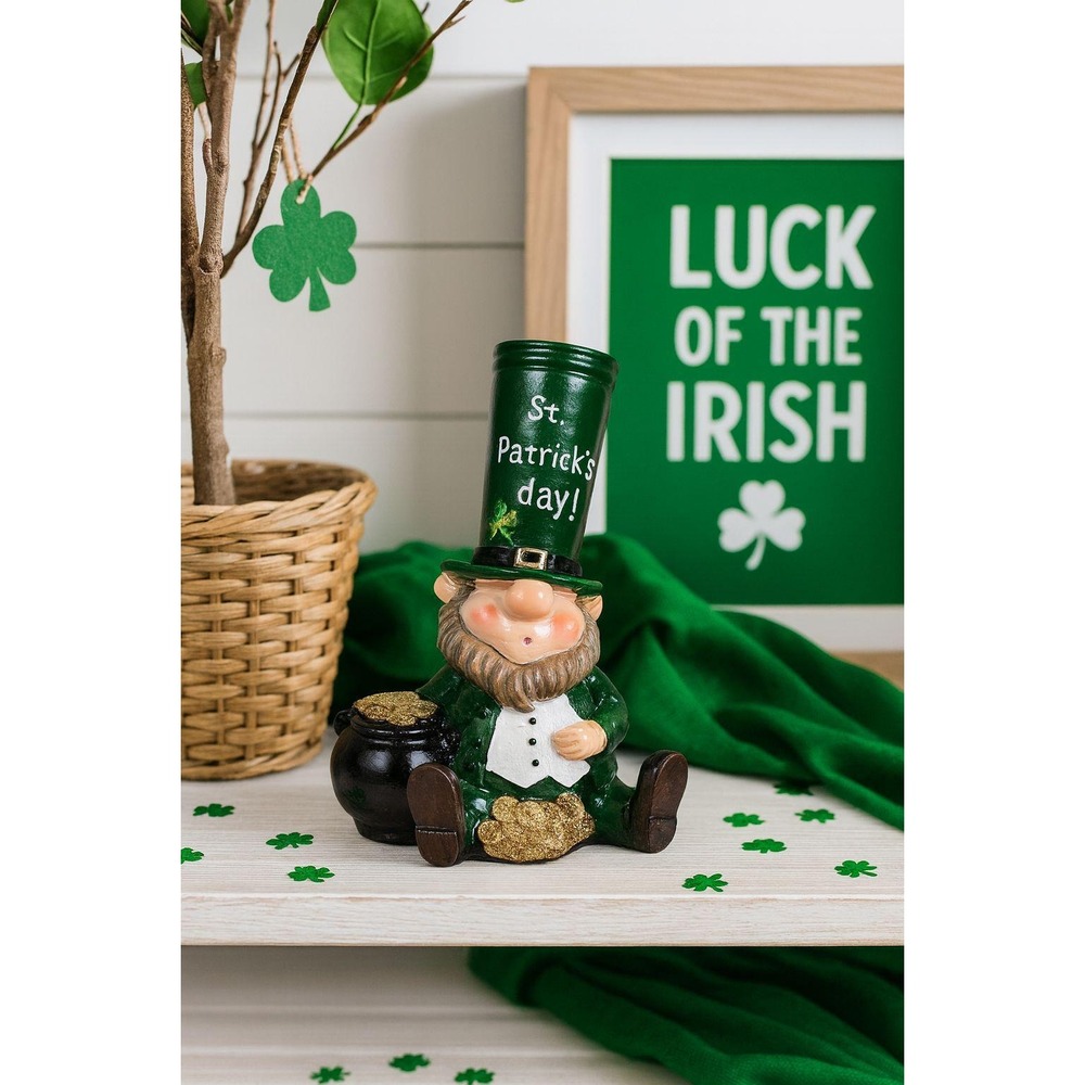 Vintage St Patrick's Day Leprechaun Figurine Pot of Gold Holiday Decor